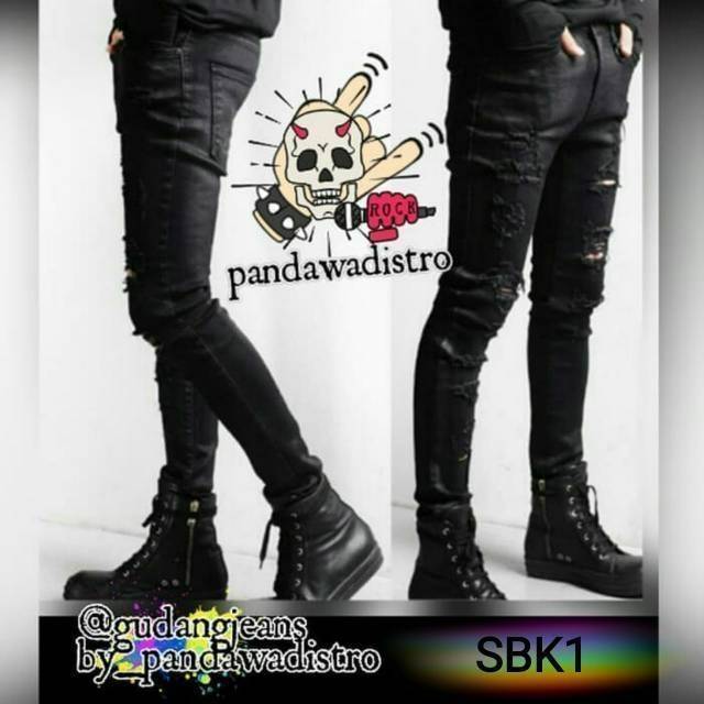 CELANA JEANS SOBEK PRIA RIPPED PENSIL SKINNY SLIMFIT DENIM STRECTH PREMIUM 27-38