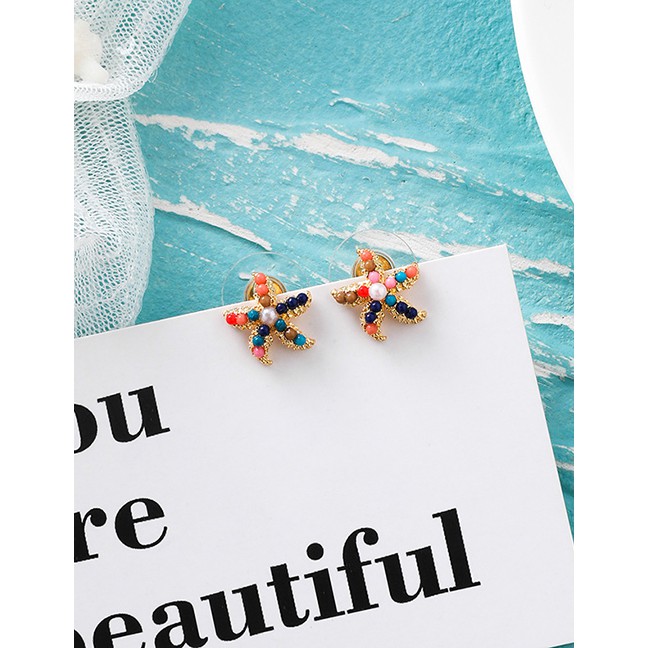 LRC Anting Tusuk Fashion (small Starfish) S925 Silver Pin Pearl Round Earrings F69677