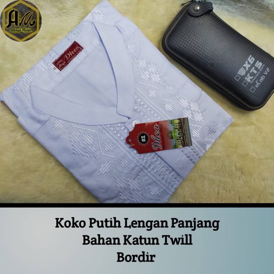 Baju Koko Twill Bordir Putih Polos