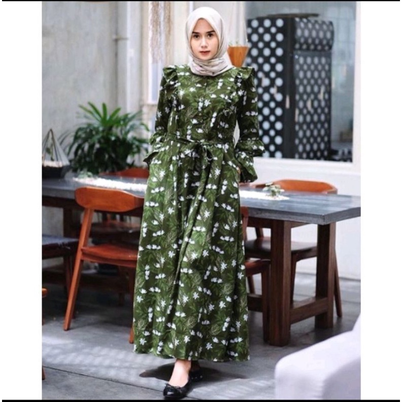 Preloved Gamis Premium / Cut Nyak Dress Hijau Kivitz x HIJUP second brand