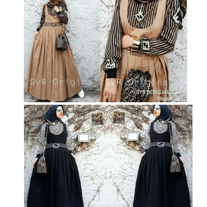 Promo Versace set/fendi set/setelan rok overall panjang muslim/dress 2in1 Limited