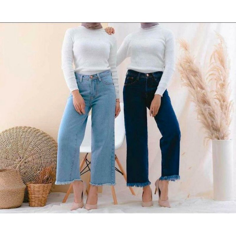 Celana Jeans Panjang Kulot Wanita  Bawahan Cewek Casual Rawis Hawaness Ogos Pieter Jackson