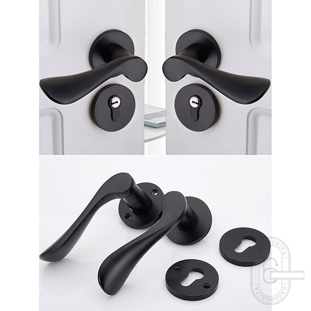 Gagang Pintu 1set siap pasang, Gaya Eropa Handle Lock Door Bedroom Living Room Mechanical Anti-Theft Security Mute