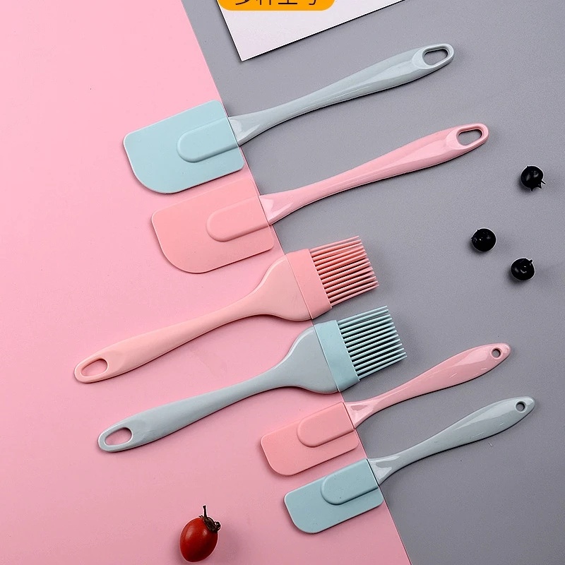 3 Pcs / Set Spatula Krim Kue 2 Warna Bahan Silikon Food Grade Anti Lengket Mudah Dibersihkan