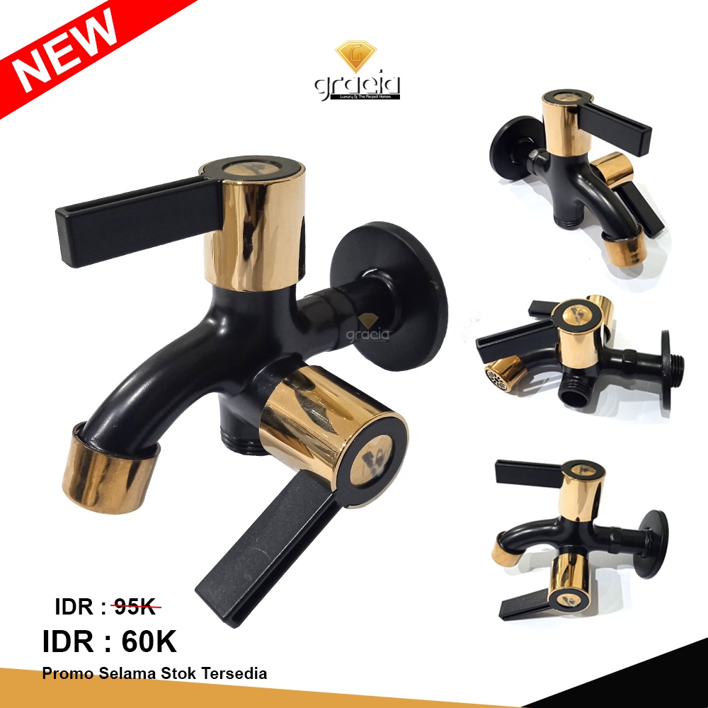 Kran Cabang Shower Minimalis HITAM - Keran Air Black Shower Double multifunction wall mounted faucet GRAVINO BLACK