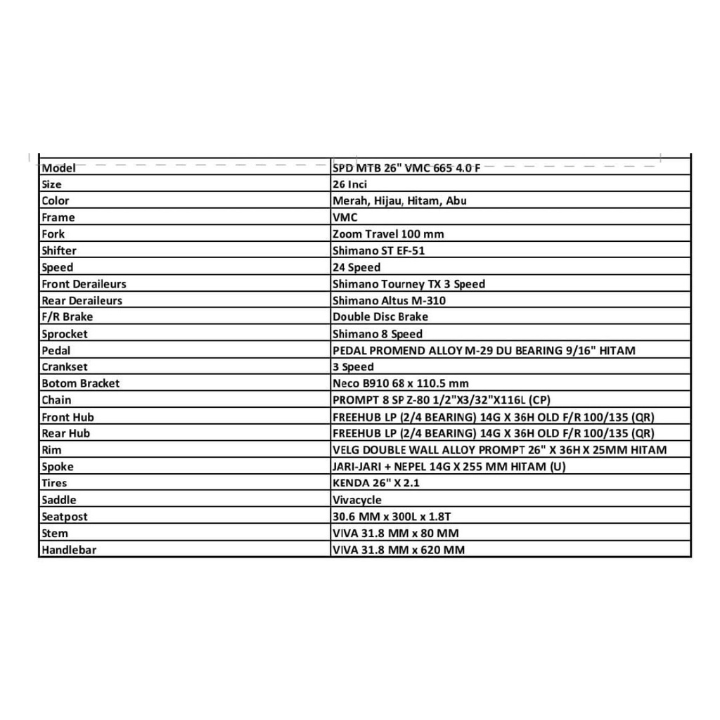 Sepeda Gunung MTB Lipat Viva  VMC 4.0 26 Inch 24 Speed Suspensi RD Shimano SNI-5