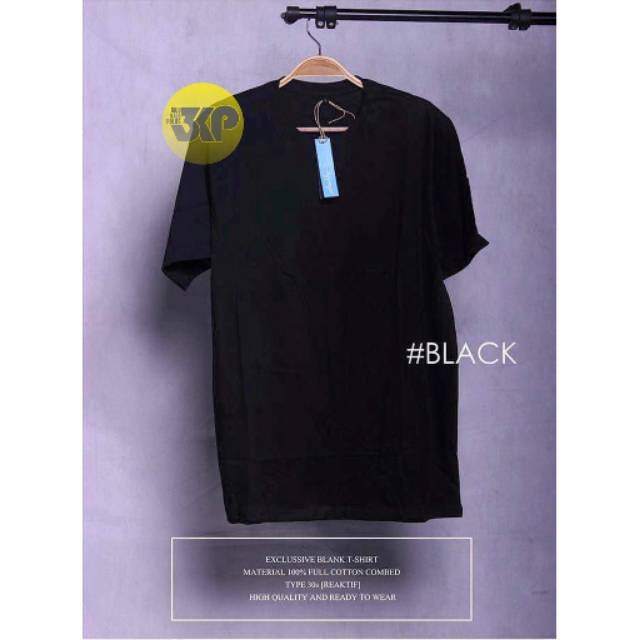  BAJU  KAOS POLOS  BLACK SOLID LENGAN PENDEK COTTON COMBED 