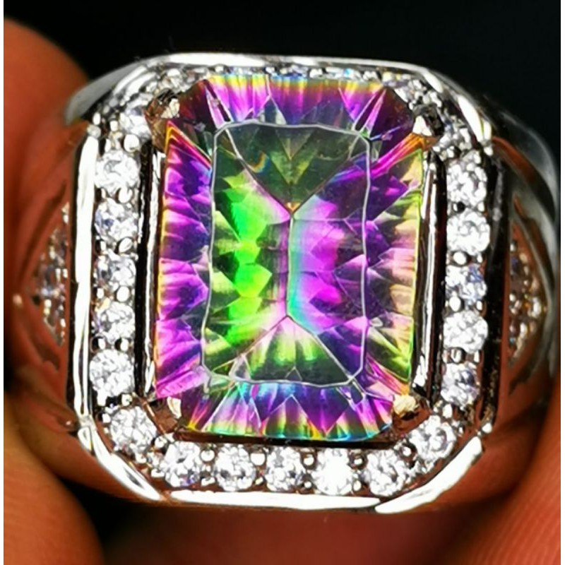 Batu permata natural rainbow mystic quartz