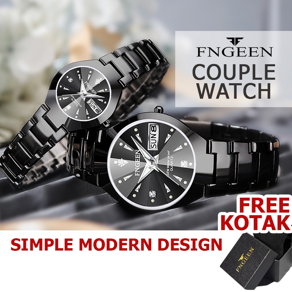 Jam Tangan Pria Wanita Couple FNGEEN 5808 Stainless Steel Analog Quartz Original Tahan Air + Free Box