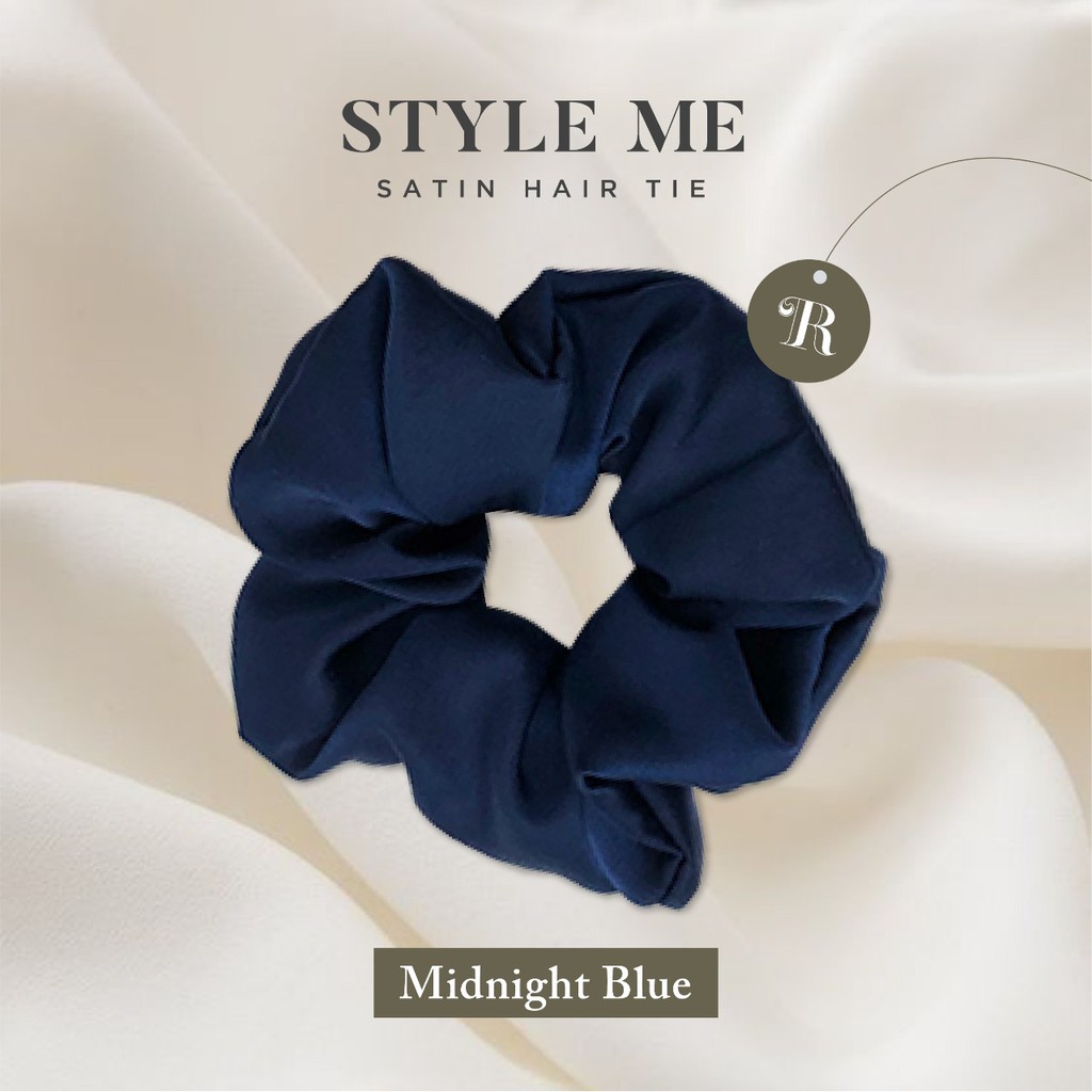 Scrunchies Premium Satin Silk MAXI The Rituale | Ikat Rambut Kuncir Hijab Cepol | Anti Rontok Pusing-Midnight Blue
