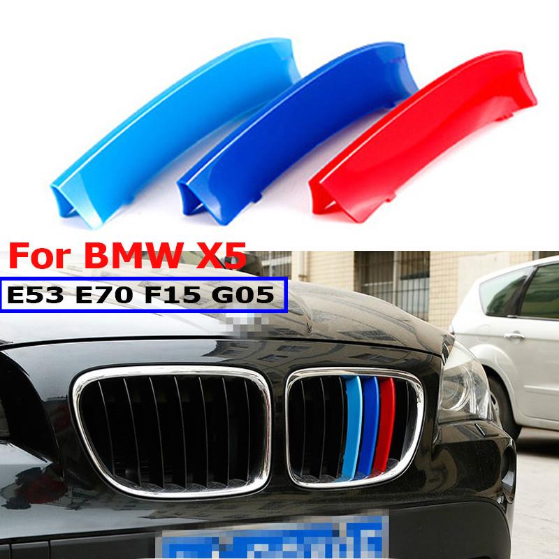 3pcs Strip trim Grill Depan Mobil Balap BMW X5 E53 99-07 E70 08-13 F15 14-18 G05 19-22 Bahan ABS