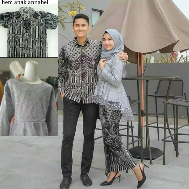 SET PAKAIAN COUPLE BATIK | SET WANITA BATIK | DRESS FASHIOM MUSLIM &amp; KEMEJA PRIA COUPLE ANNABEL