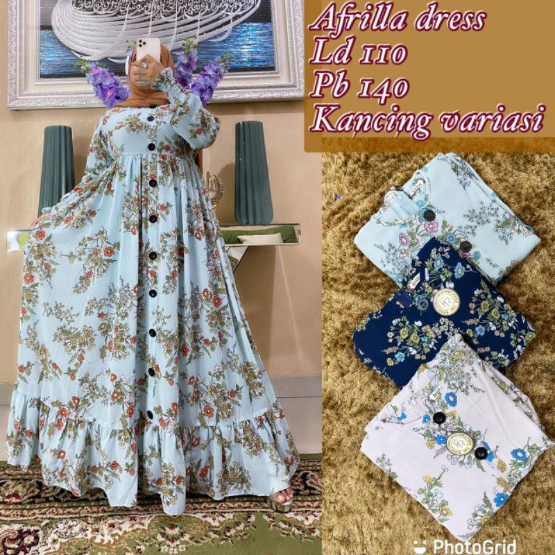 Gamis Motif Bunga Floral Ceruty Babydoll Mewah Rempel Bawah Ori By Frilla Collection