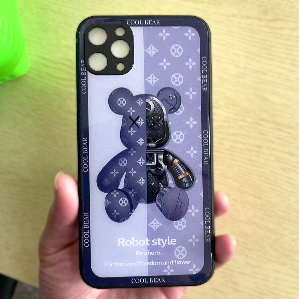 Casing ponsel pola kaca beruang dua warna untuk iPhone 12 13 11 Pro Max X Xs Max Xr 7 8 Plus Fgbl