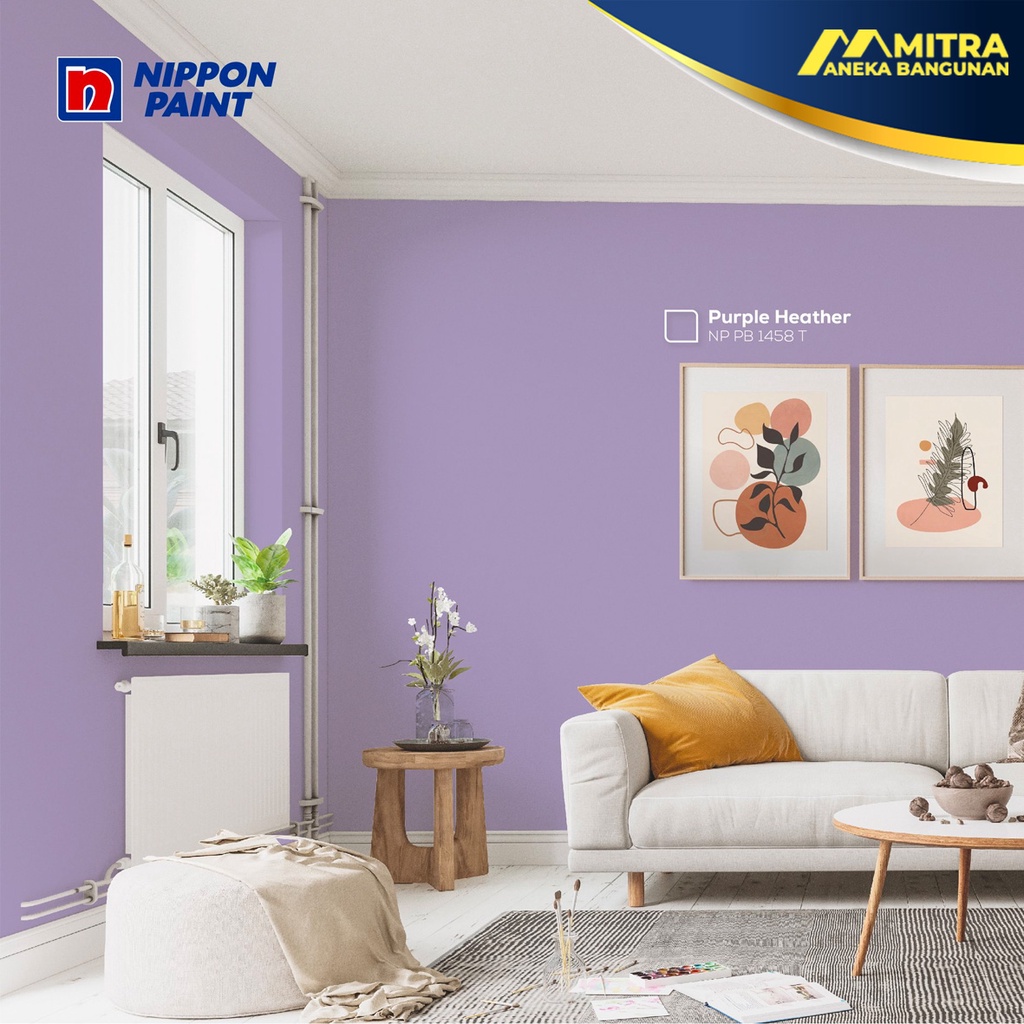 CAT TEMBOK EKSTERIOR INTERIOR NIPPON PAINT PURPLE HEATHER NP PB 1458 T / VINILEX ELASTEX SPOTLESS / 