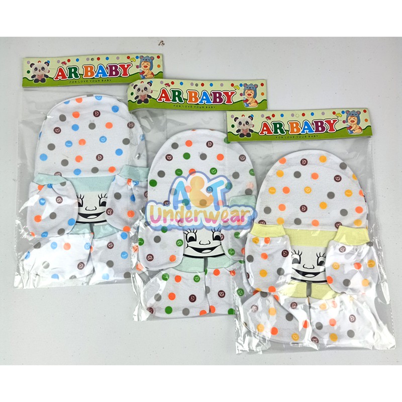 AT126-Setelan ciput bayi motif buble kerepus bayi topi bayi