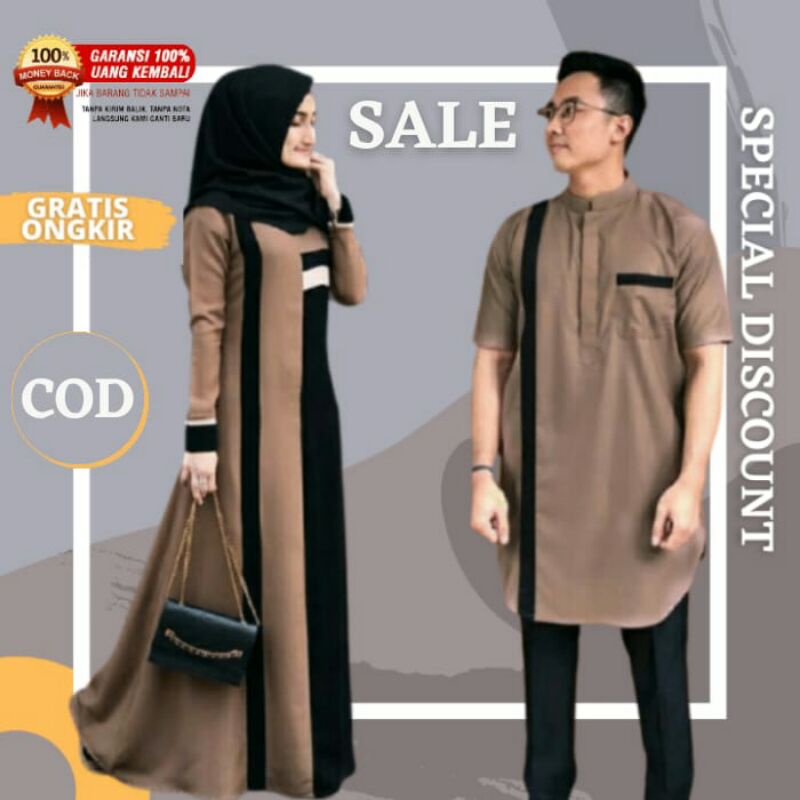 Baju Couple Set Busana Muslim Pria Dan Wanita Gamis Pasangan Murah Suami Istri Syari Kekinian Modern