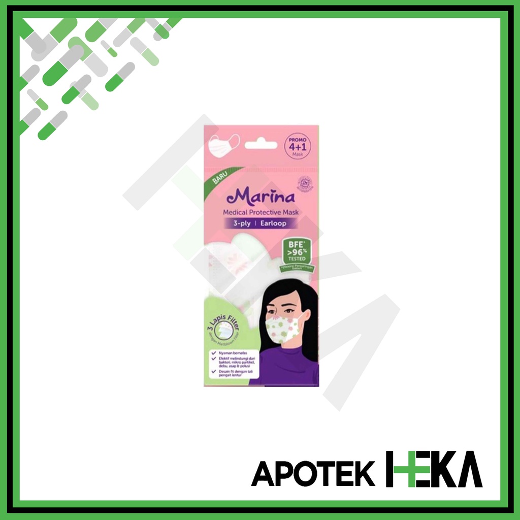 Marina Masker Medis Hijab Headloop 3 ply Motif Bunga 5 pcs Disposable (SEMARANG)