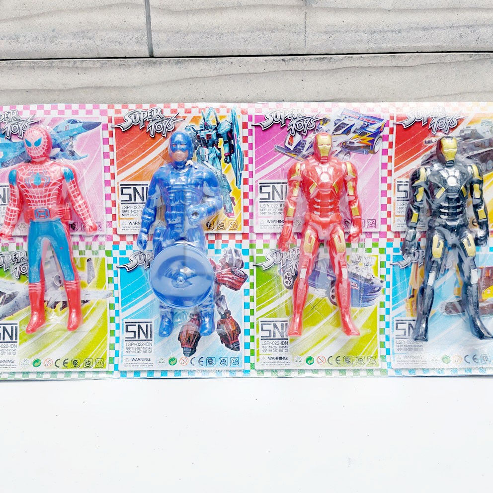 Superhero Toys 4in1 Mainan Mini Action Figure dpt 4 Hero Avengers Captain America Iron Man Spiderman