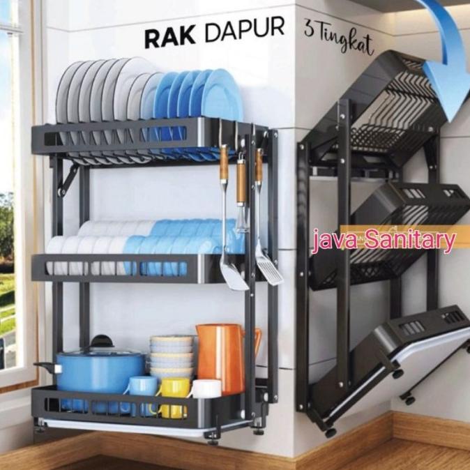 RAK PIRING DAPUR 3 TINGKAT LIPAT GANTUNG TEMPEL DINDING STAINLESS DFG546546E