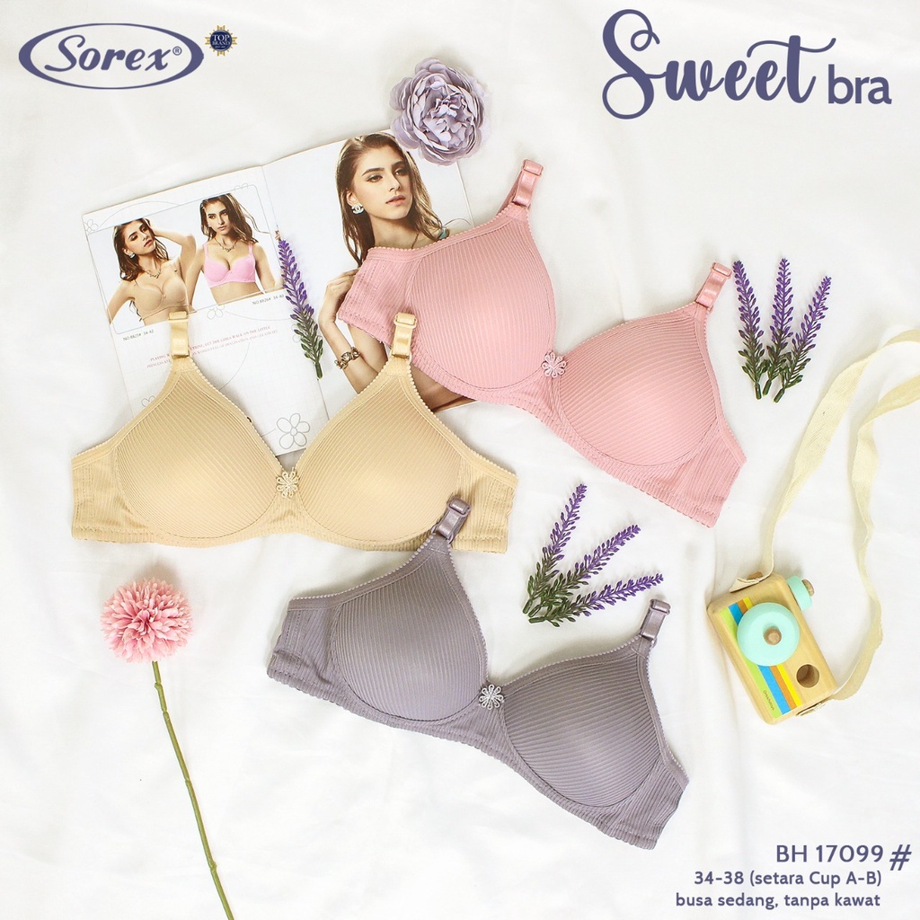 BH Sorex 17099 Bra Wanita Cup C A-B 3/4 Motif Garis Stripes Busa Sedang Tanpa Kawat Model Baru Ukuran 34-38 Termurah