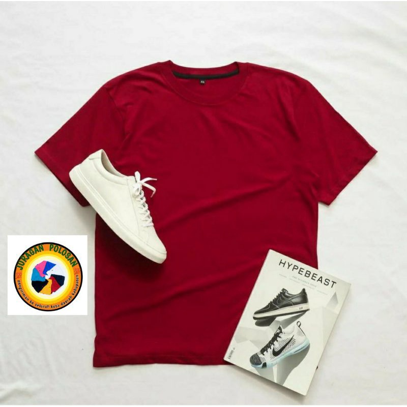 kaos polos merah maroon pria