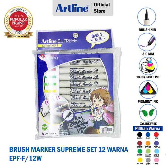 

(BISA COD) ARTLINE Spidol Supreme Brush Marker SET 12 Colours EPF-F/12W FREE ONGKIR Kode 413