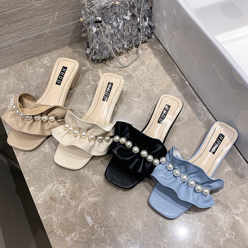 COD BAYAR DITEMPAT!!! 6756 SENDAL SANDAL WANITA HAK TAHU 4CM MODEL PITA ADA MUTIARA