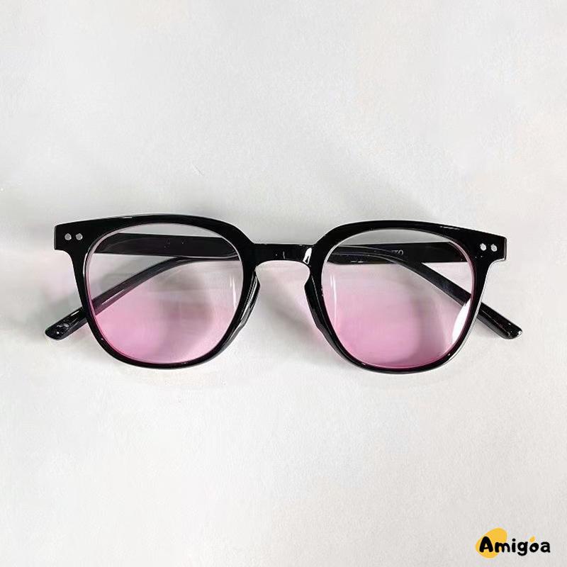 Gradient Pink Blush Glasses Wanita Trendi Wajah Bulat Kacamata Bingkai Hitam untuk Foto - AG2