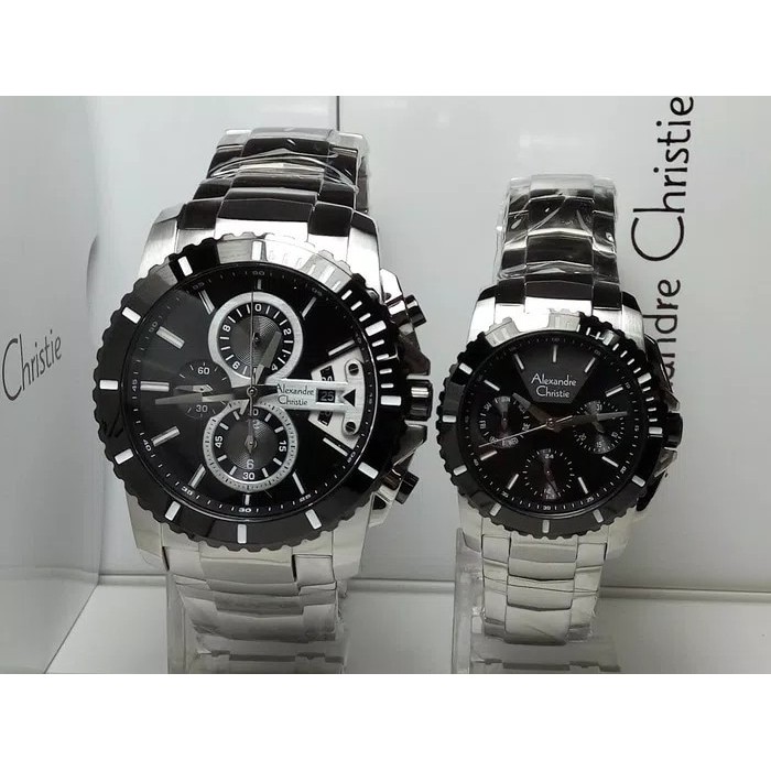Limited JAM TANGAN COUPLE ALEXANDRE CHRISTIE AC 6455 SILVER BLACK ORIGINAL Terbaik