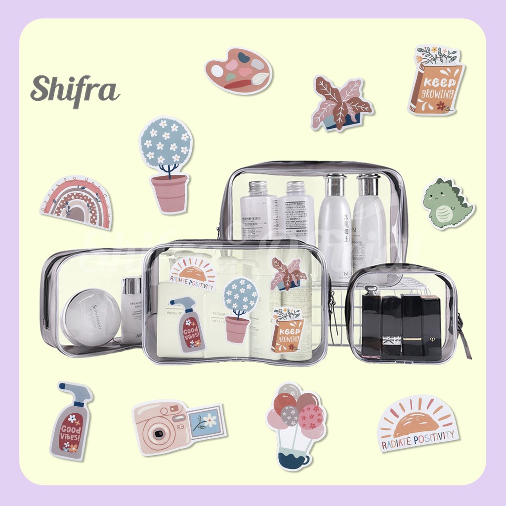 Shifra Pouch Tempat Kosmetik Mika Small Medium Large Pink dan Black (Free Stickers)