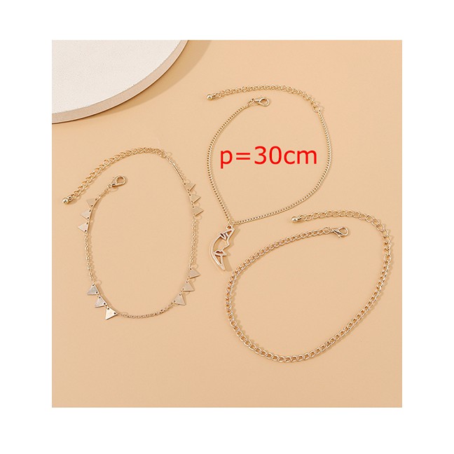 LRC Gelang Kaki Fashion Golden Little Moon Triangle Alloy Hollow Y64456