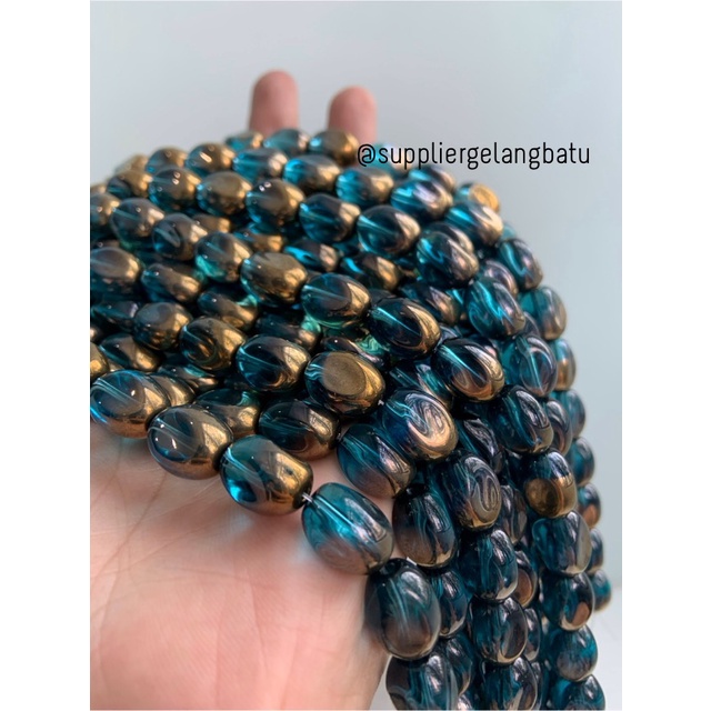 kristal CEKO KACANG GOLD BLUE QUARTZ 10mm BIRU emas kuarsa oval cuting