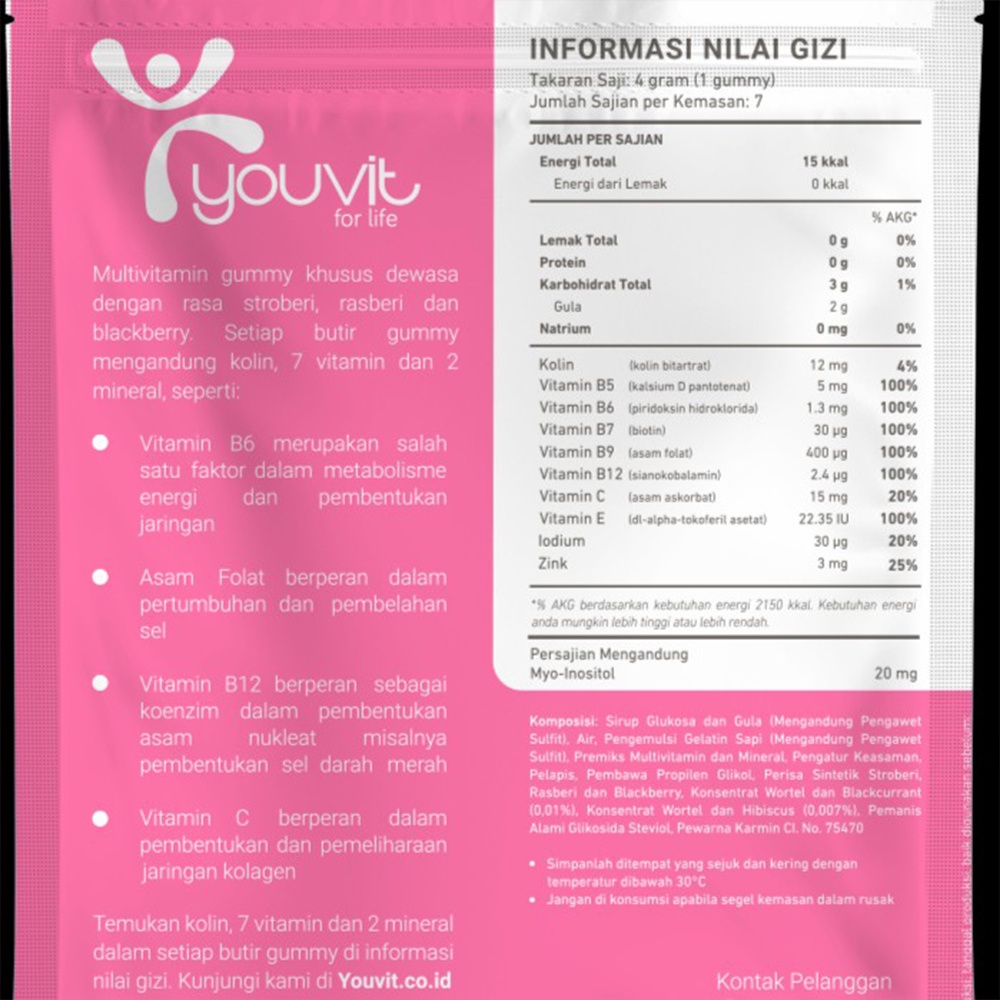 Youvit Beauti+ Multivitamin Vit E Vit C Zinc dan Biotin 1Box