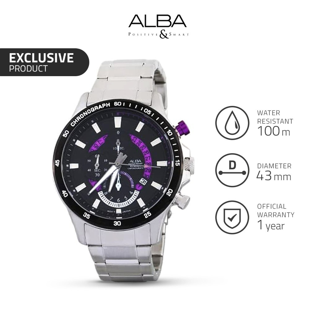 Jam Tangan Stainless Pria Silver Alba AF8S55 Quartz Analog AF8S55X1 Original