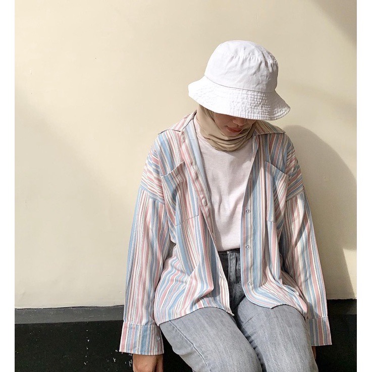 Tq88indonesia Fashion  Baju Kemeja Wanita Lengan Panjang Terbaru / Kemeja PICATO CANDY CUTE SHIRT / Kem Oversize Pocket / Hem / Busana Santai Cewek / Kemeja Salur Cewek