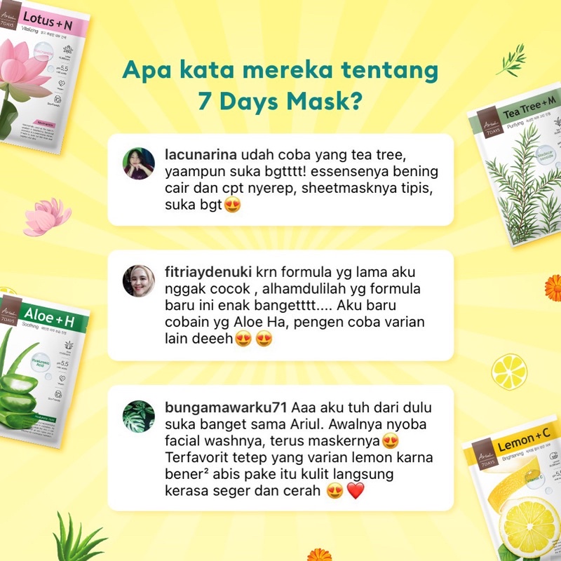 [BPOM] ARIUL 7days Mask / Sheet Mask Original 100%