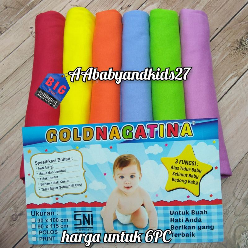 NEW ARRIVAL!!!1PAK Isi 6PC Bedong Bayi Polos GOLDNAGATINA Lembut &amp; SNI Ukuran Besar 100x90 CM