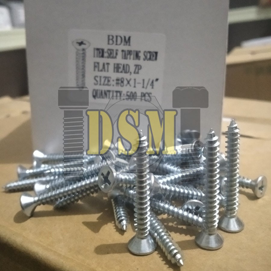 (100 PCS) Sekrup FH #8x1 1/4&quot; / Self Tapping Screw F+AB (3 CM)