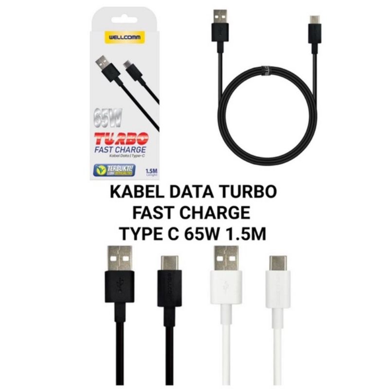 Original Wellcomm Kabel Data Type C Turbo Fast Charge 65W Panjang 1,5 meter Kabel Data Turbo