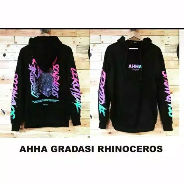 [Bayar Di Tempat ] Jaket Hoodie AHHA Rhino Cerotidae Hitam Unisex Bahan Tebal