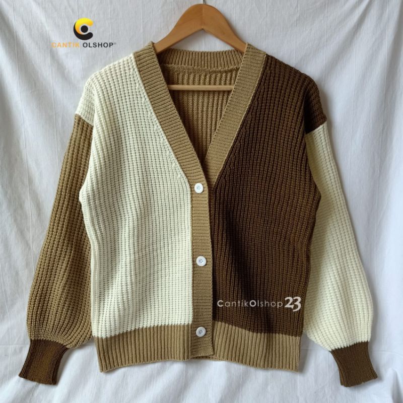 CS053 CARDIGAN RAJUT WANITA TWOTONE PAULA