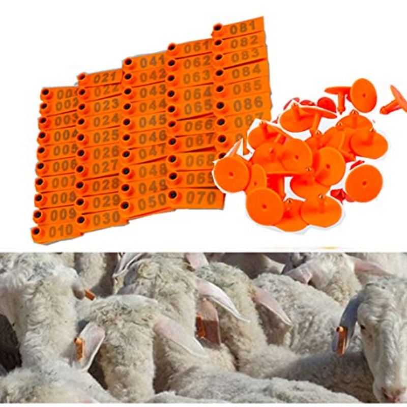 100PCS Eartag Kambing Domba/Ear Tag Sapi Babi Penanda/Anting Identifikasi Ternak (Nomor 001-100)