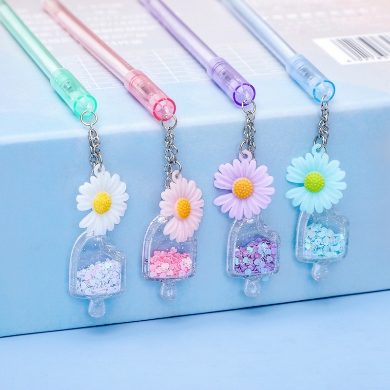 

Pulpen gel dengan gantungan bunga daisy sprinkles jar es loli girly lucu murah korea tinta hitam