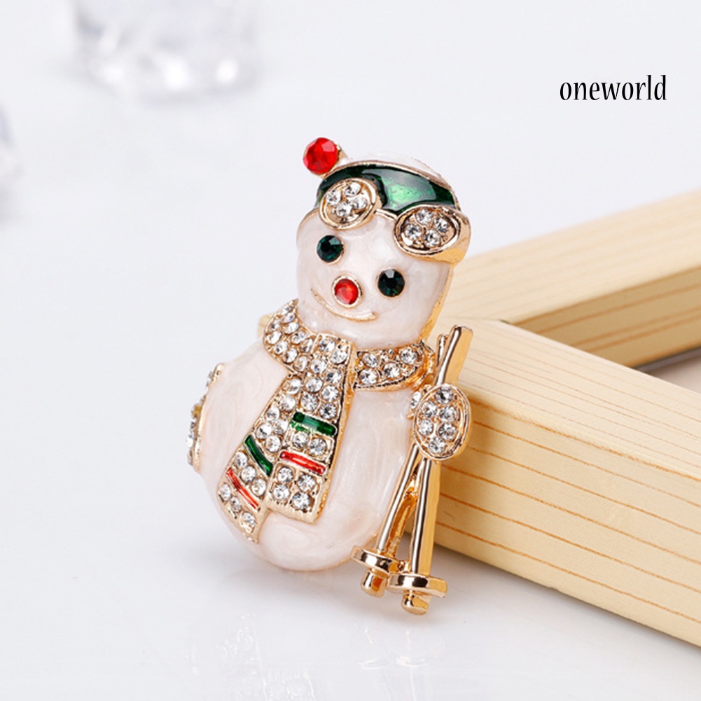 OW@ Lady Rhinestone Inlaid Christmas Snowman Enamel Brooch Pin Lapel Decor Xmas Gift