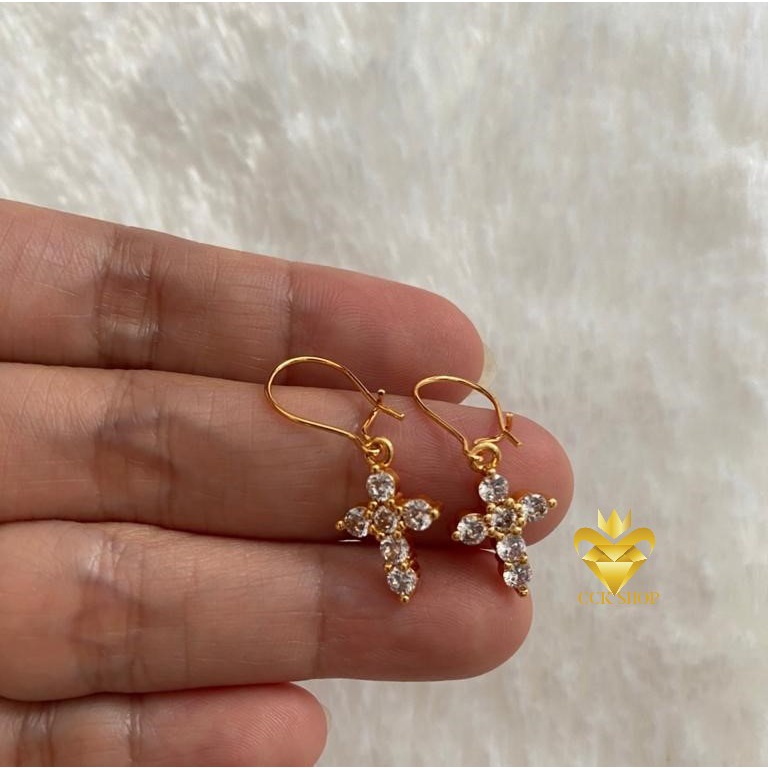 Anting Wanita Model Salib Lapis Emas 18K