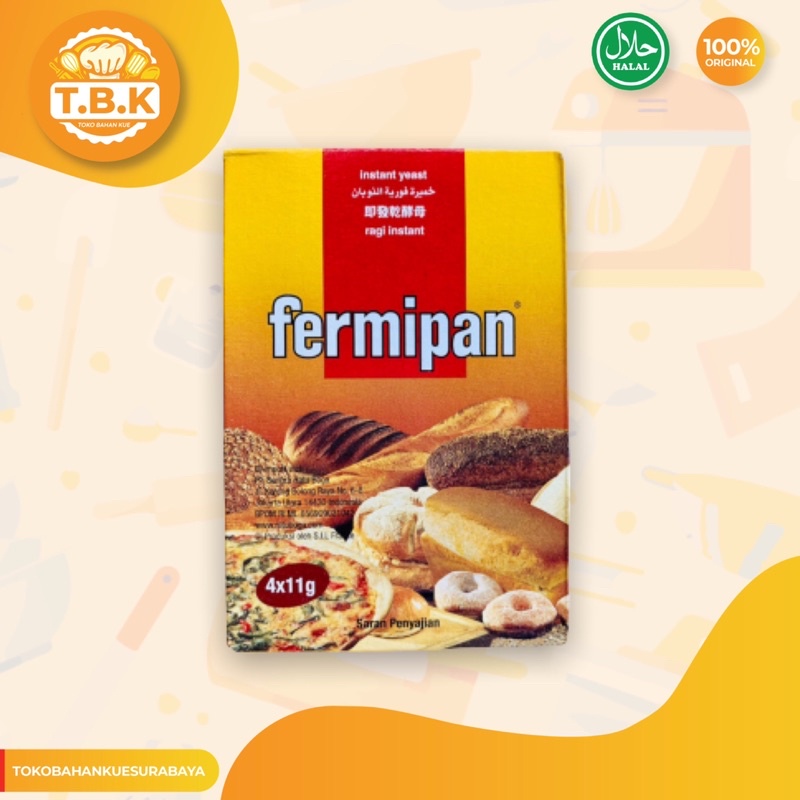 

Fermipan Ragi Instan / Pengembang Kue / Yeast Instan / Sachet 11gr / BOX isi 4 x 11 gr/ TERMURAH