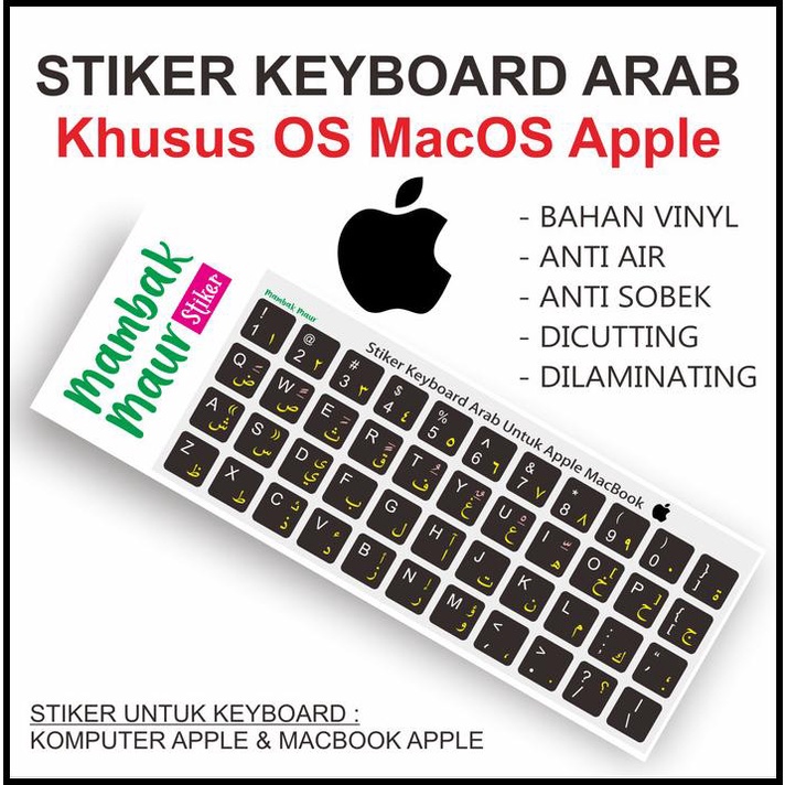 STIKER KEYBOARD ARAB UNTUK MACBOOK APPLE WARNA HITAM - BAHAN VINYL