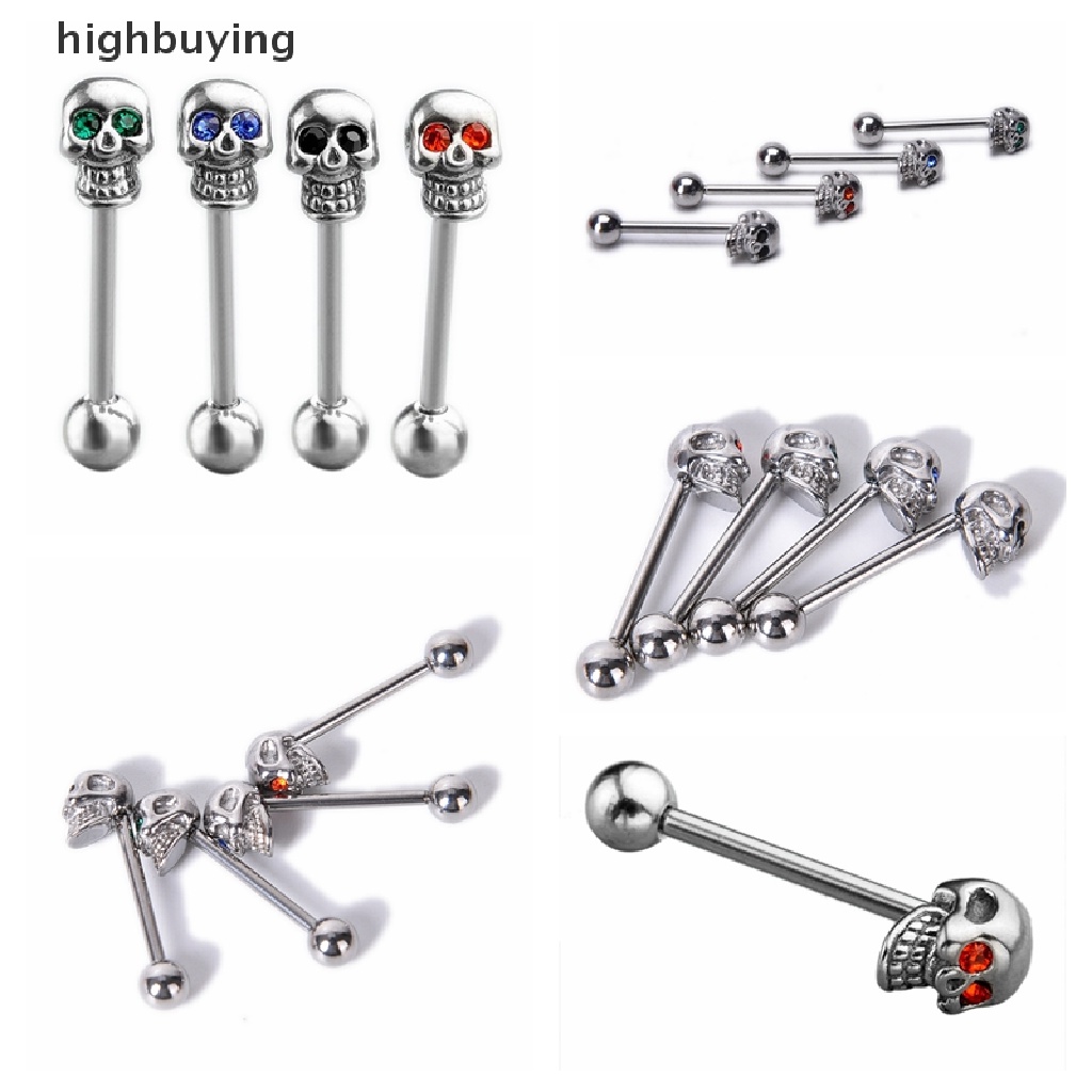 Hbid Anting Tindik Lidah / Tubuh 14G Bentuk Tengkorak Bahan Stainless Steel CZ