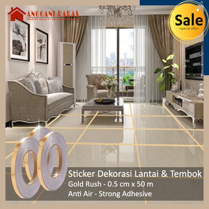 Stiker Vinyl Sticker Dinding Kamar List Lantai Keramik Kayu Marmer Panjang 50 Meter Warna Gold